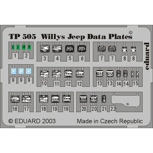Eduard TP505 1:35 Etched Detailing Set for Italeri and Tamiya Kits Willys Jeep d
