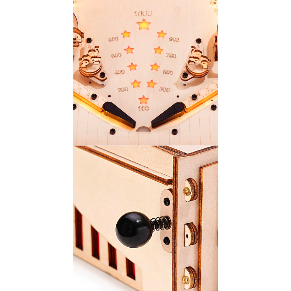 ROBOTIME ROKR 3D Pinball Machine Wooden Mechanical Puzzle Model Kit Lights EG01