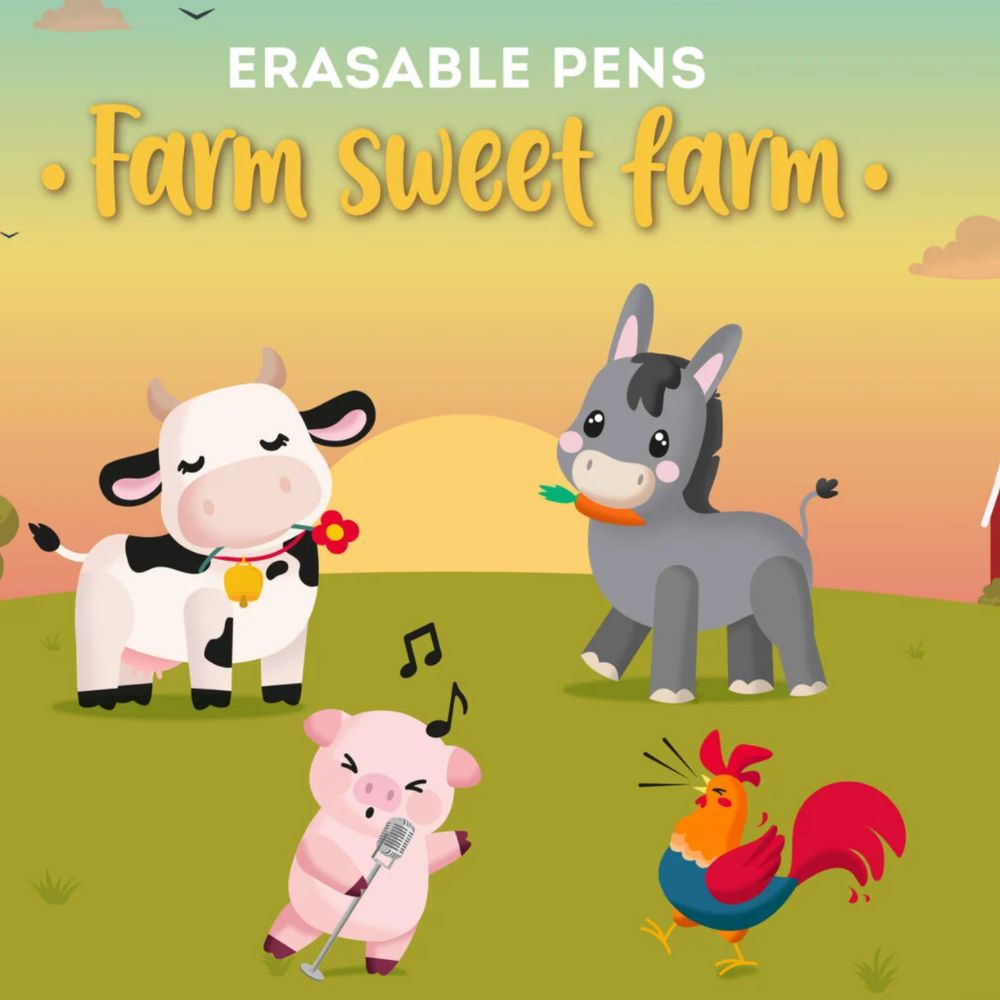 Legami Erasable Gel Pens: Lovely Farm - Pack of 4