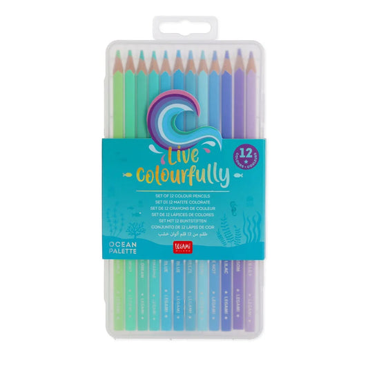 Legami Live Colourfully - Ocean Palette - Set of 12 Colouring Pencils in Case