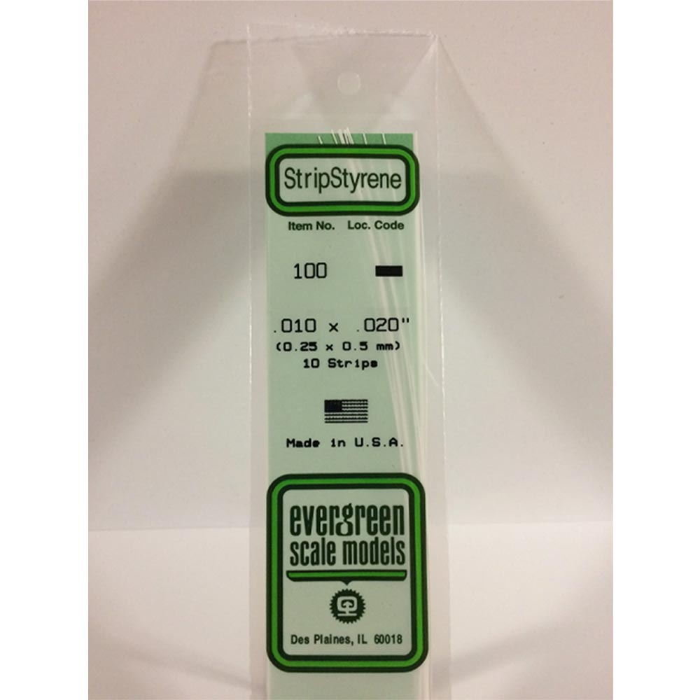 Evergreen 100 - 0.01" x 0.02" Polystyrene Strips 14"/35cm 10pcs