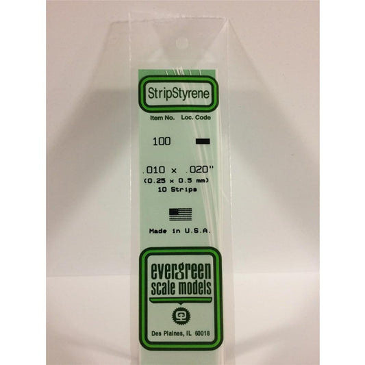 Evergreen 100 - 0.01" x 0.02" Polystyrene Strips 14"/35cm 10pcs