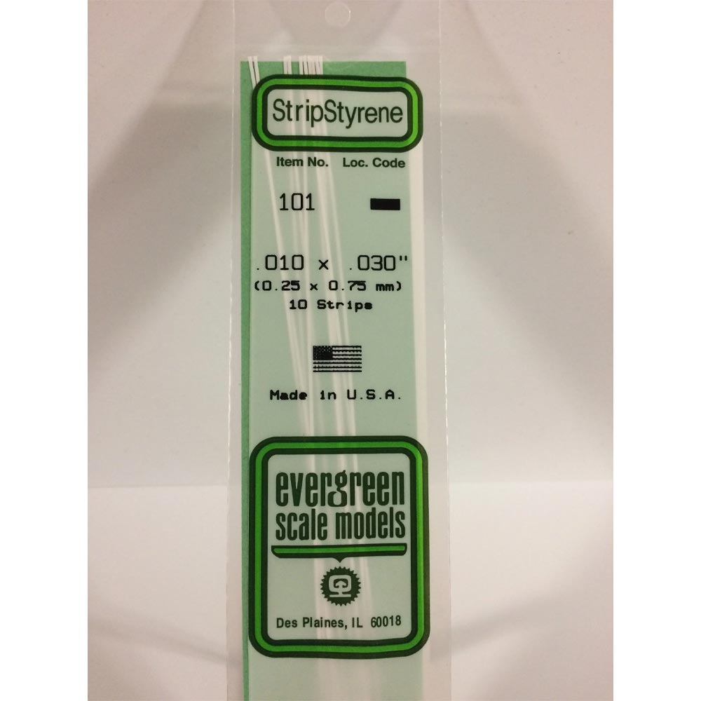 Evergreen 101 - 0.01" x 0.03" Polystyrene Strips 14"/35cm 10pcs