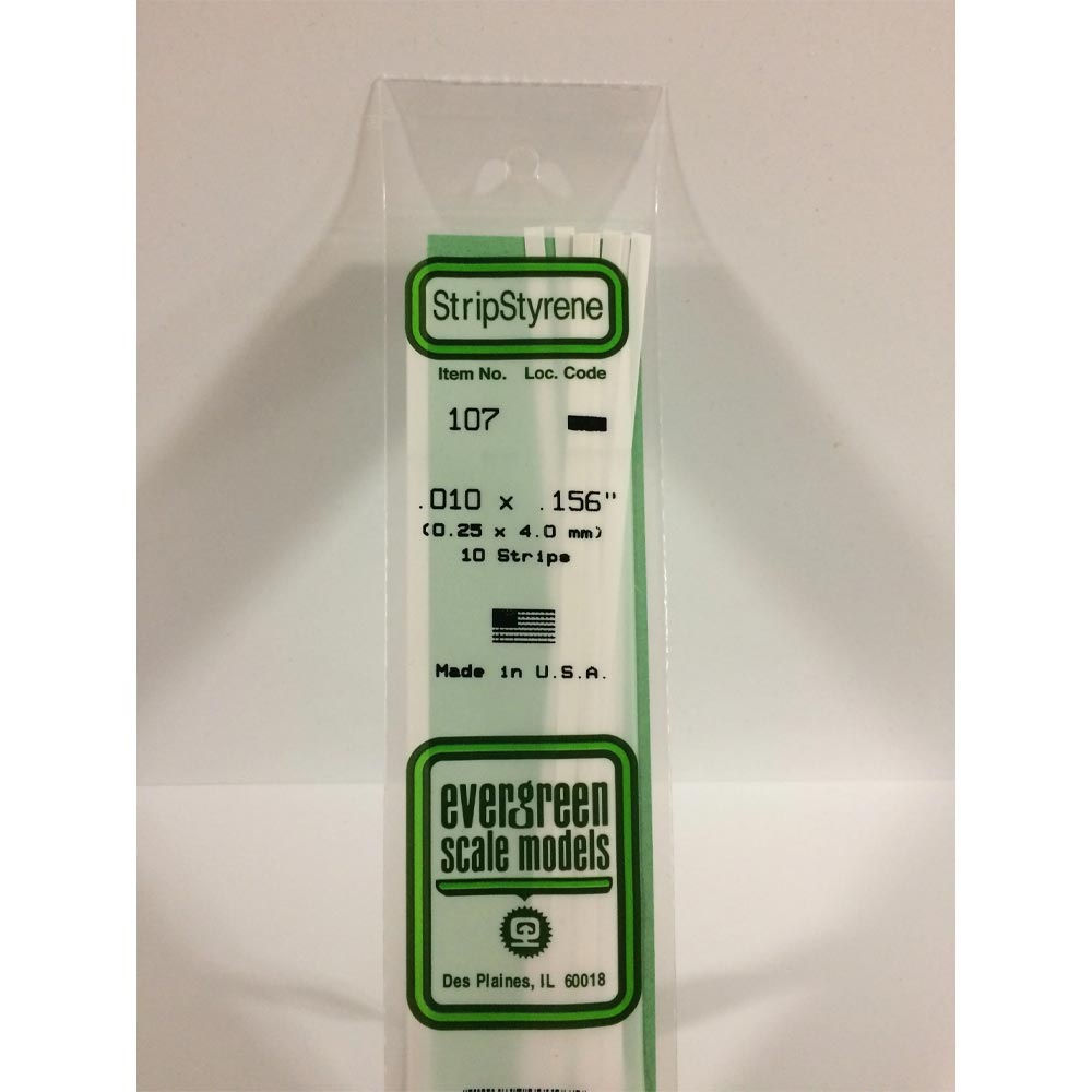 Evergreen 107 - 0.01" x 0.156" Polystyrene Strips 14"/35cm 10pcs