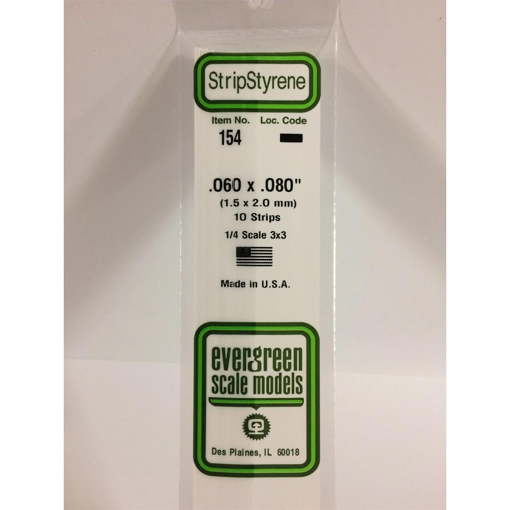 Evergreen 154 - 0.06" x 0.06" Polystyrene Strips 14"/35cm 10pcs