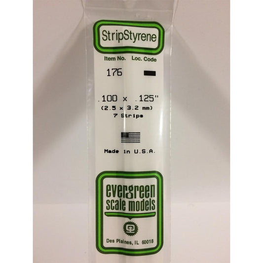 Evergreen 176 - 0.1" x 0.125" Polystyrene Strips 14"/35cm 10pcs