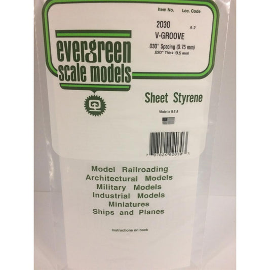 Evergreen 2030 - 0.030" Polystyrene V Groove Siding Sheet 6" x 12"