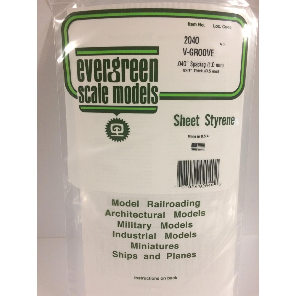 Evergreen 2040 - 0.040" Polystyrene V Groove Siding Sheet 6" x 12"