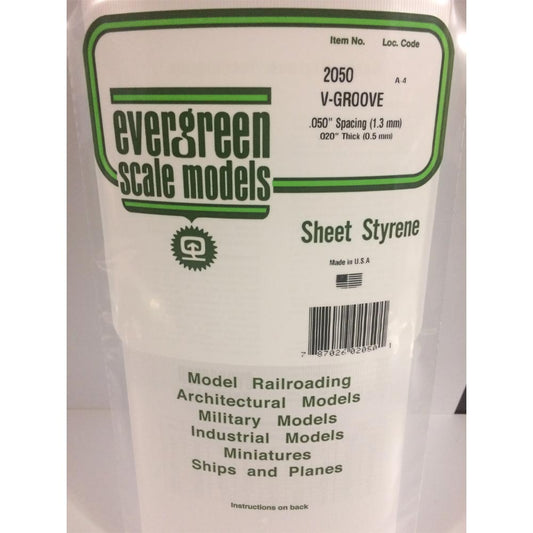 Evergreen 2050 - 0.050" Polystyrene V Groove Siding Sheet 6" x 12"