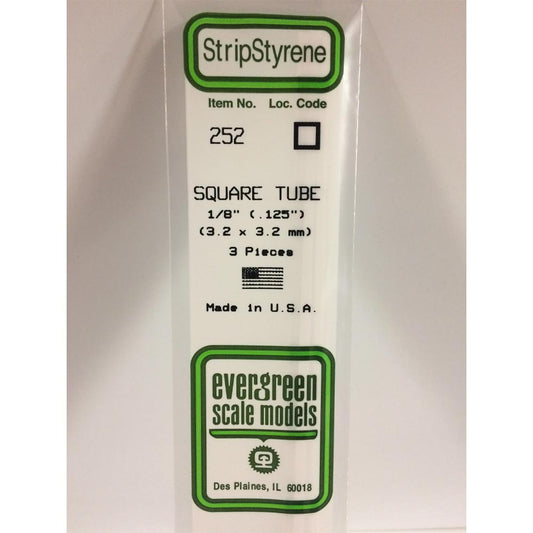 Evergreen 252 - 0.125"/3.2mm Polystyrene 14"/35cm Square Tubes 3 pcs