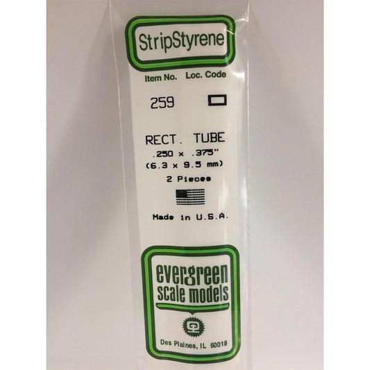 Evergreen 259 - 0.25" x 0.375" Polystyrene 14"/35cm Rectangular Tubes 2 pcs