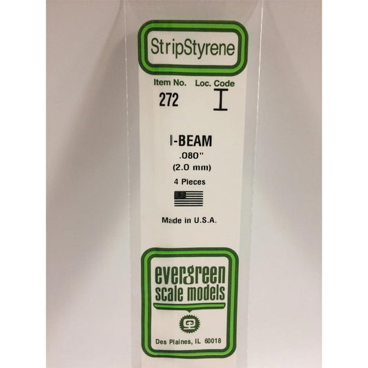 Evergreen 272 - 0.08"/2.0mm Polystyrene I-Beams 14"/35cm 4 pcs