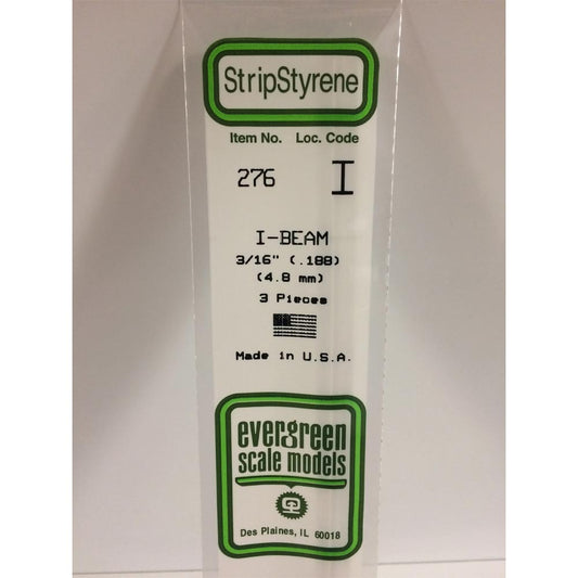 Evergreen 276 - 0.188"/4.8mm Polystyrene I-Beams 14"/35cm 3 pcs