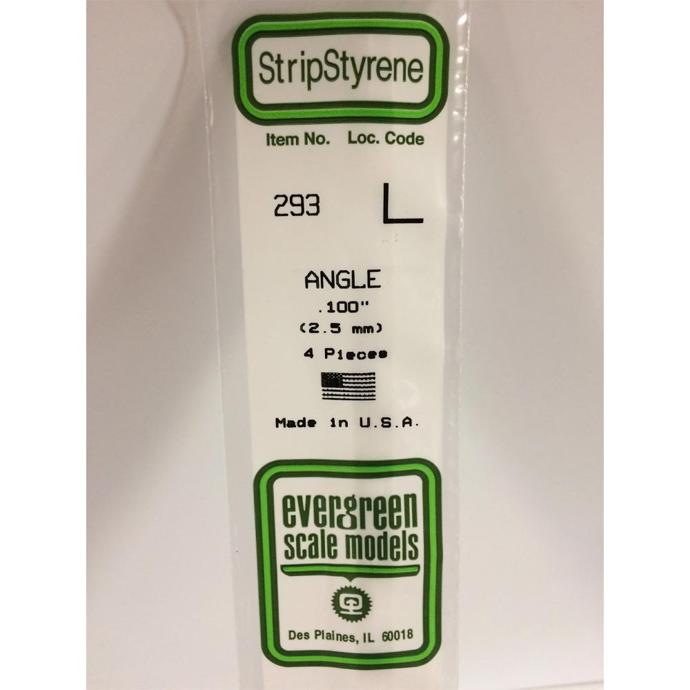 Evergreen 293 - 0.1"/2.5mm Polystyrene Angles 14"/35cm 4 pcs