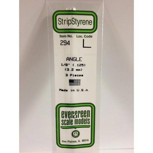 Evergreen 294 - 0.125"/3.2mm Polystyrene Angles 14"/35cm 3 pcs