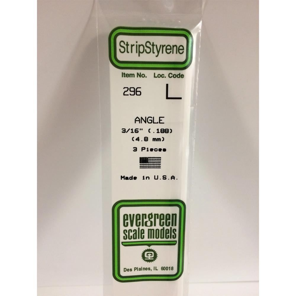Evergreen 296 - 0.188"/4.8mm Polystyrene Angles 14"/35cm 3 pcs