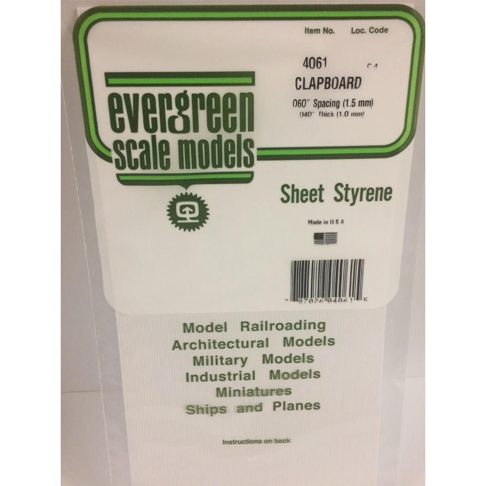 Evergreen 4061 - 0.060" Polystyrene Clapboard Siding Sheet 6" x 12"