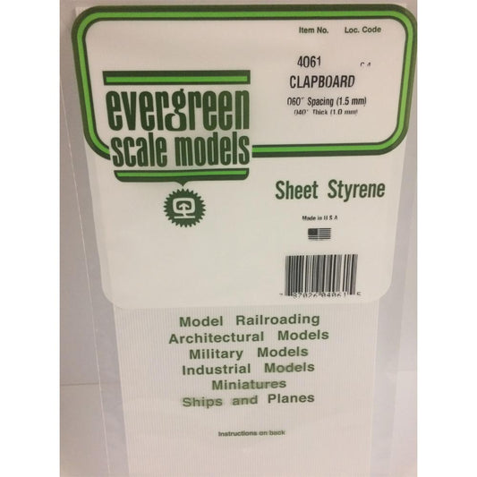 Evergreen 4061 - 0.060" Polystyrene Clapboard Siding Sheet 6" x 12"