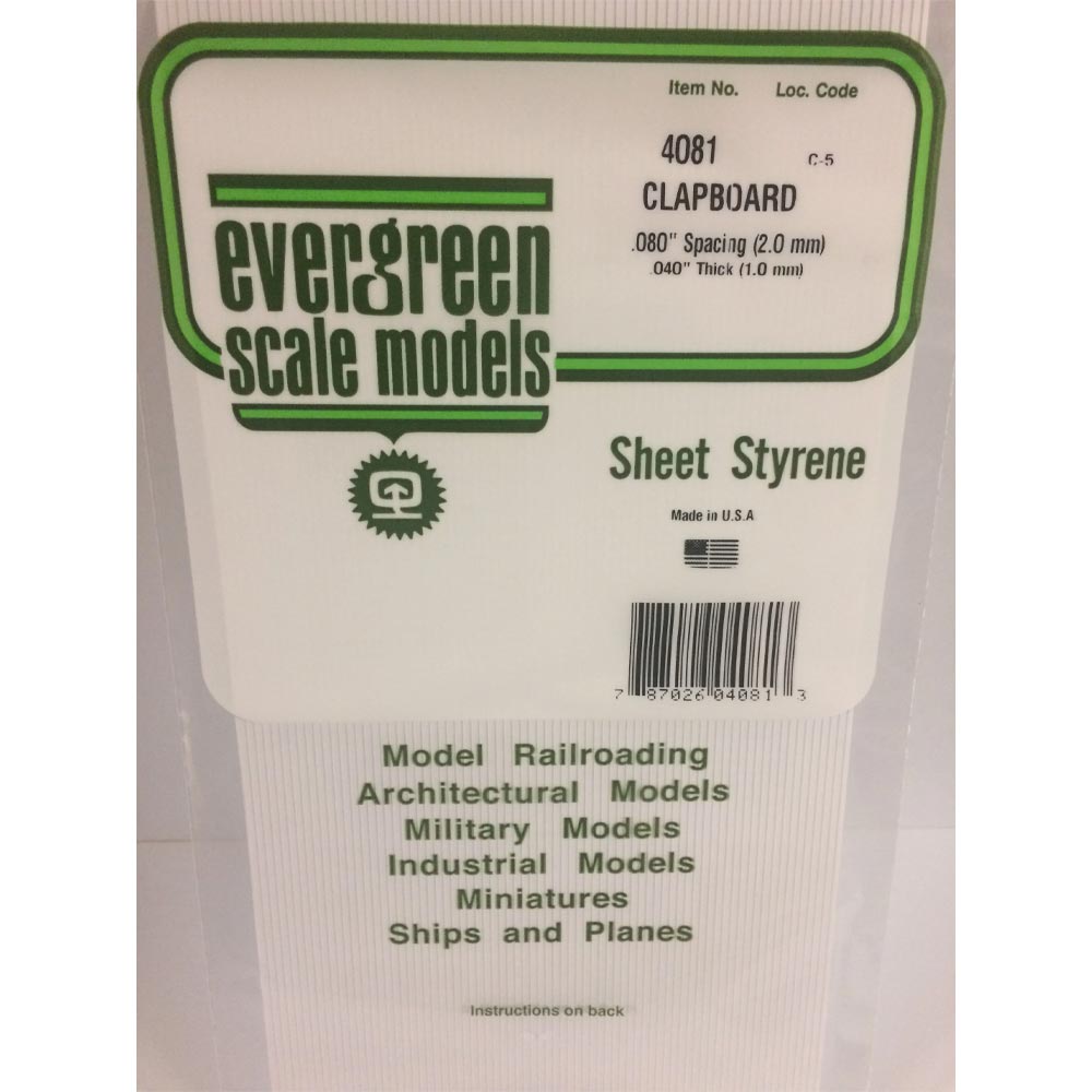 Evergreen 4081 - 0.080" Polystyrene Clapboard Siding Sheet 6" x 12"