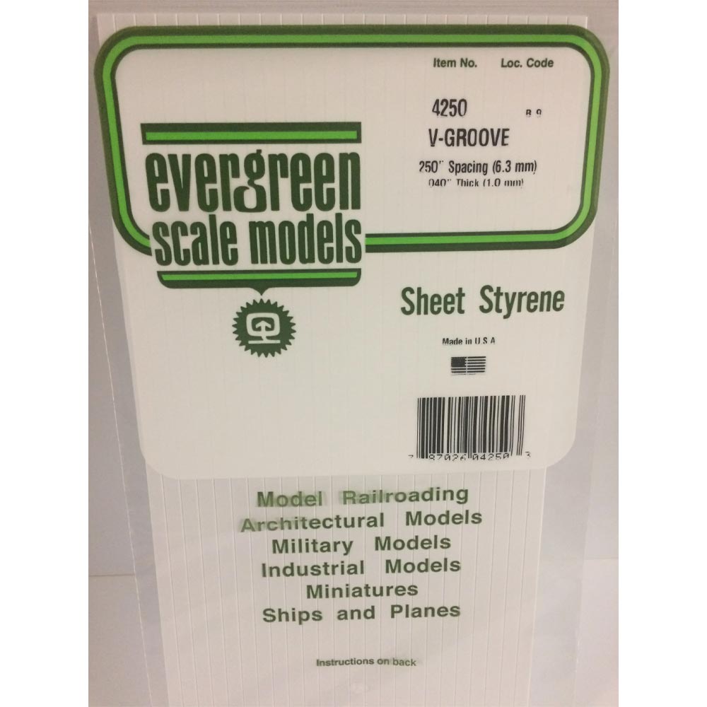 Evergreen 4250 - 0.25" Polystyrene V Groove Siding Sheet 6" x 12"