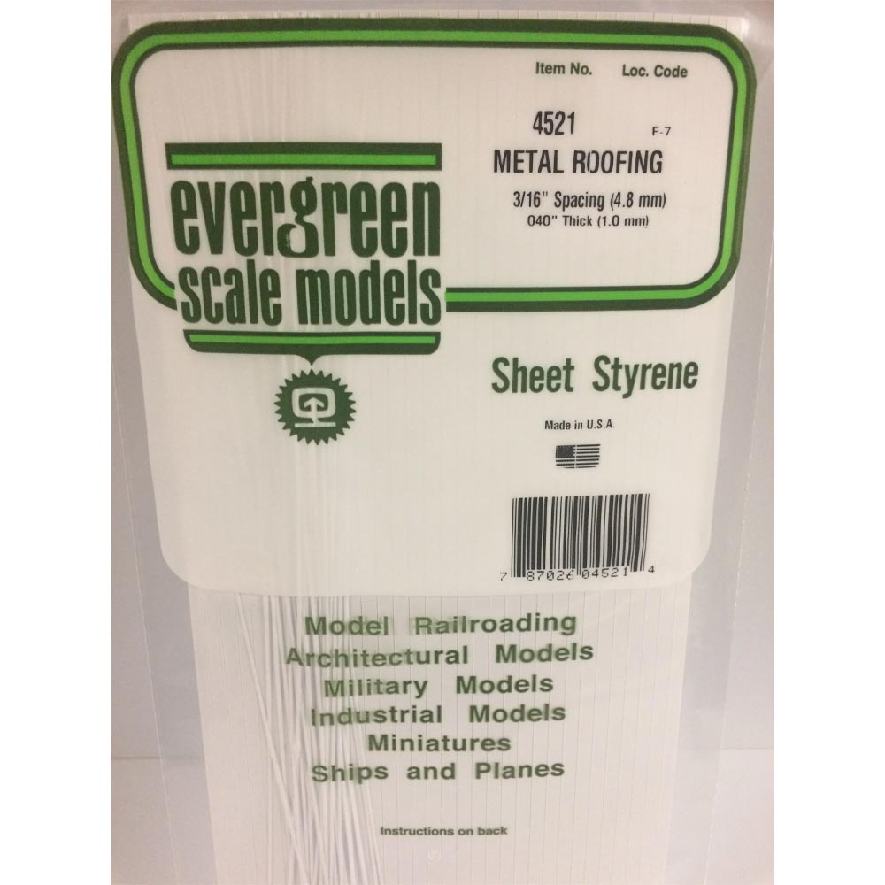 Evergreen 4521 - 0.1875" Polystyrene Standing Seam Roofing Sheet 6" x 12"