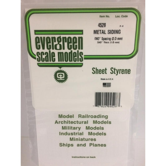 Evergreen 4528 - 0.08" Polystyrene Corrugated Siding Sheet 6" x 12"