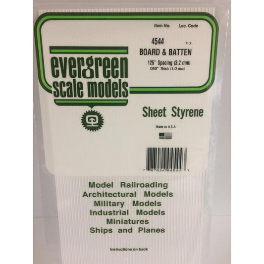 Evergreen 4544 - 0.125" Polystyrene Board & Batten Siding Sheet 6" x 12"