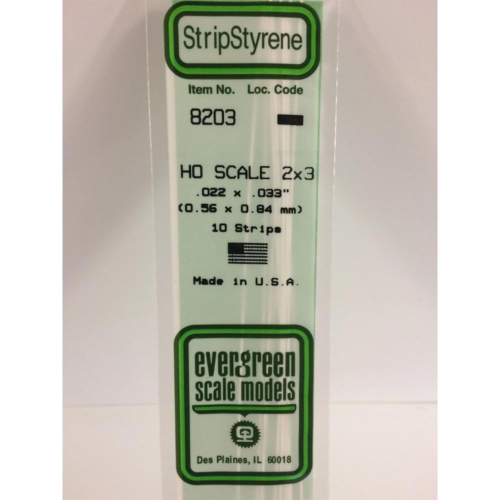 Evergreen 8203 - 0.022" x 0.033" Polystyrene HO-Scale Strips 14"/35cm 10pcs