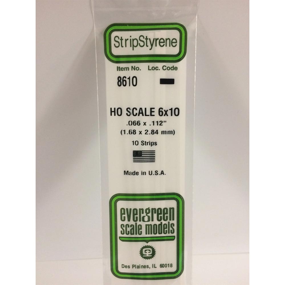 Evergreen 8610 - 0.066" x 0.112" Polystyrene HO-Scale Strips 14"/35cm 10pcs