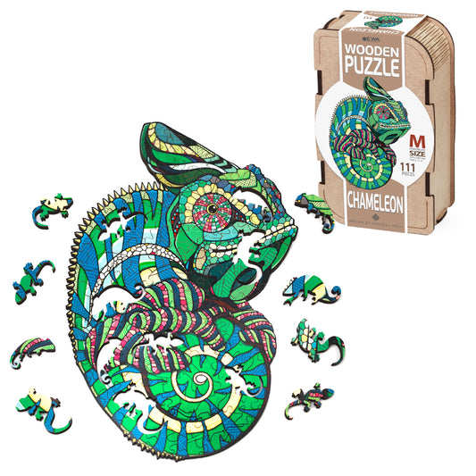 Eco Wood Art - Chameleon Wooden Puzzle 111pcs - Medium Wooden Box
