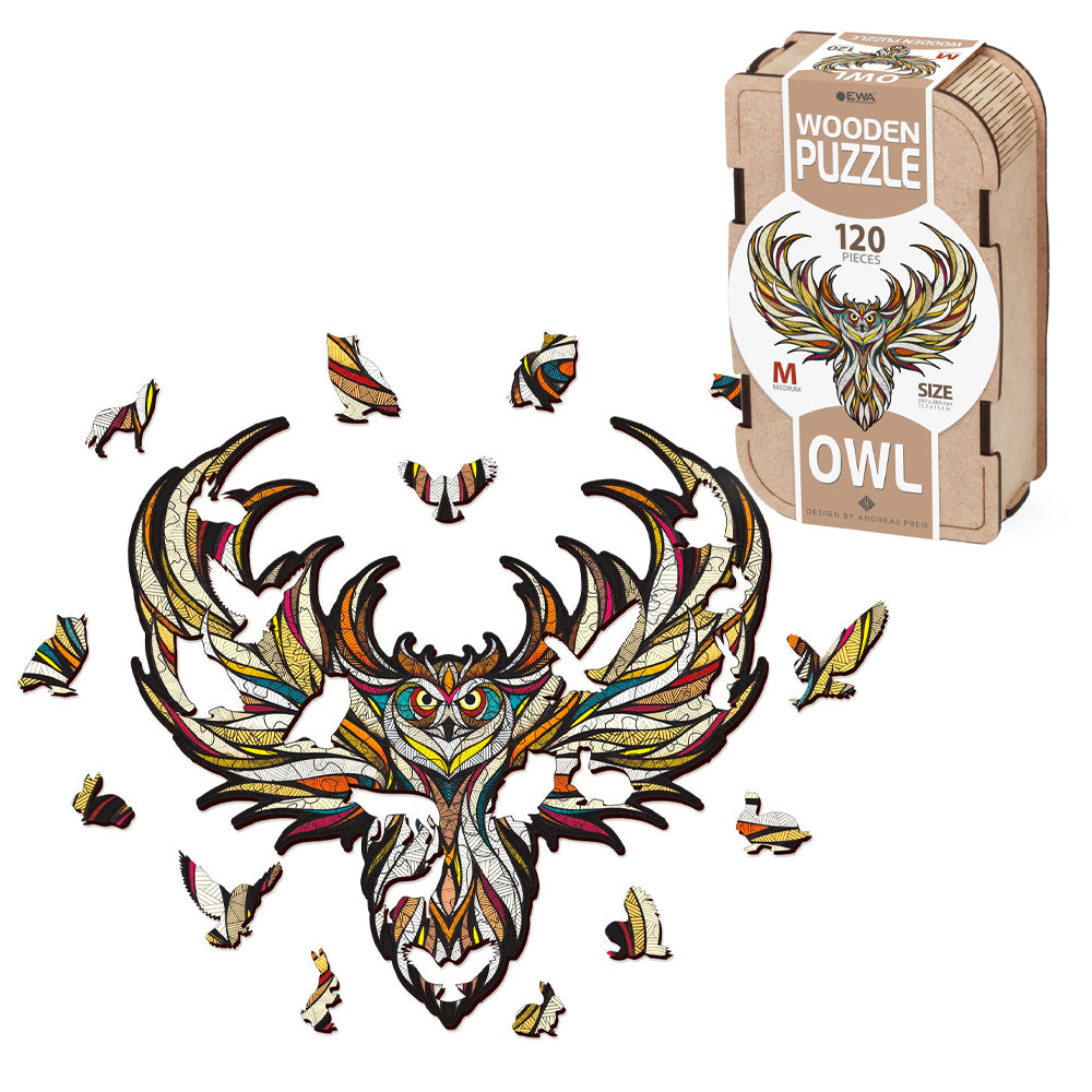 Eco Wood Art - Owl Wooden Puzzle 120pcs - Medium Wooden Box