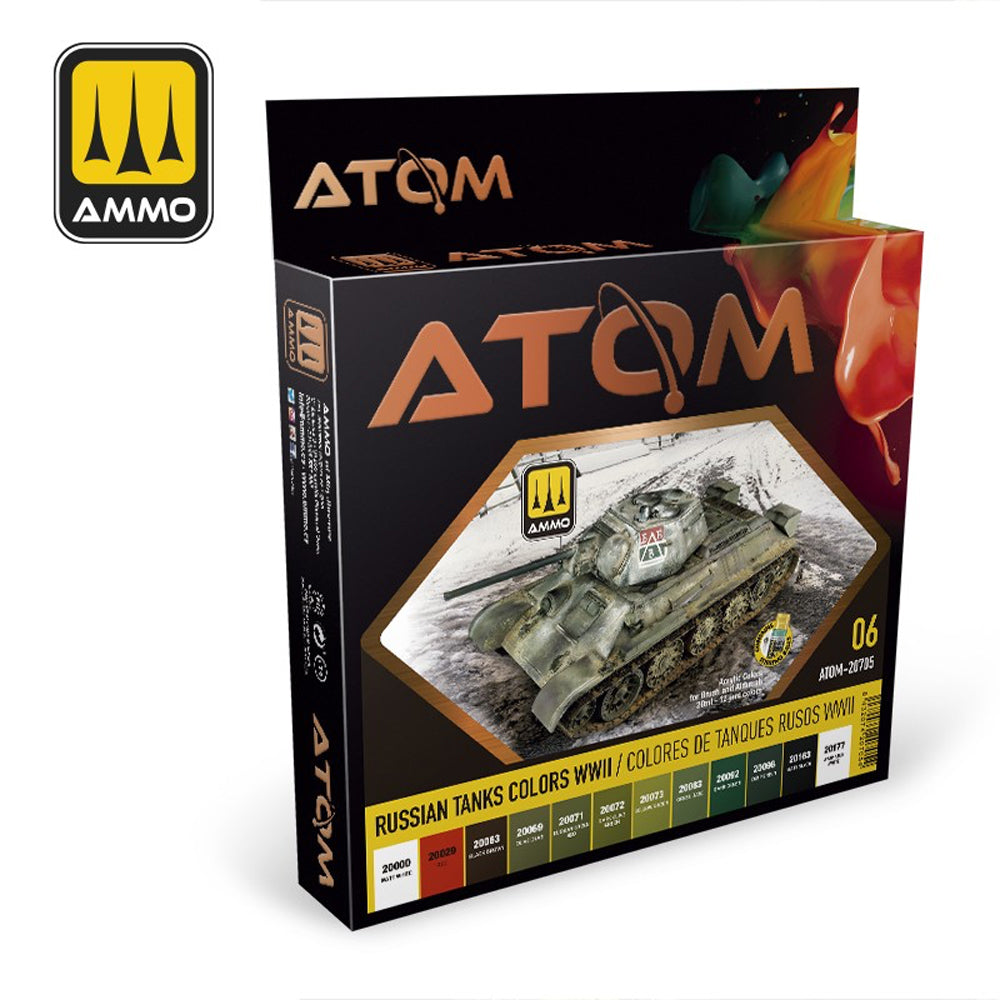 ATOM Russian Tank Colours WWII Acrylic Paint Set Ammo by Mig 20705