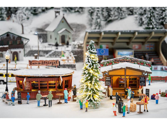 Faller 134006 Christmas Market Stalls (2) & Illuminated Tree Kit VI HO Gauge