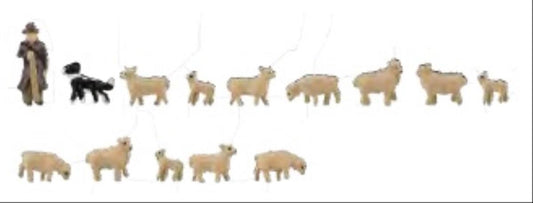 Faller Shepherd (1) Sheepdog (1) & Sheep (12) Figure Set FA155901 N Gauge