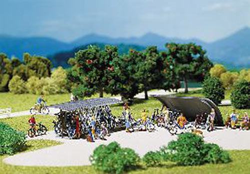 FALLER Bicycle Stands (2) w/ Bikes (16) Model Kit II HO Gauge 180584