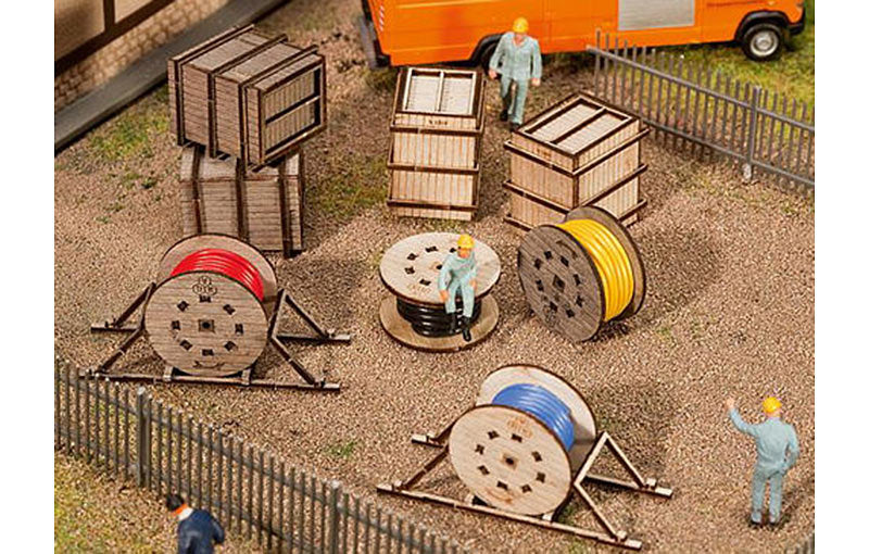 FALLER Packing Boxes & Cable Rolls Model Kit II HO Gauge 180617