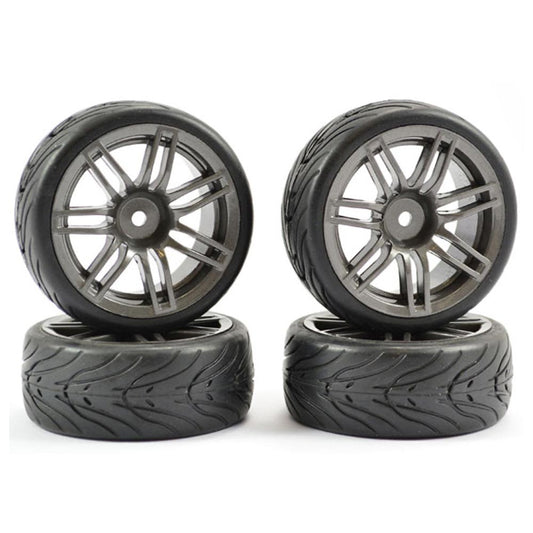 Fastrax Street/Tread Tyre 14SP Gun Metal Set 1:10 RC Car Spare FAST0078GM