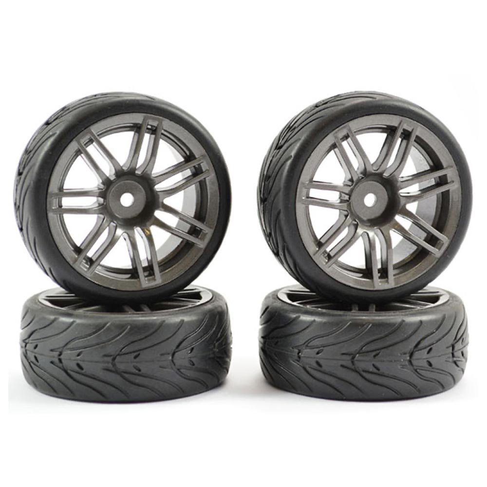 Fastrax Street/Tread Tyre 14SP Gun Metal Set 1:10 RC Car Spare FAST0078GM