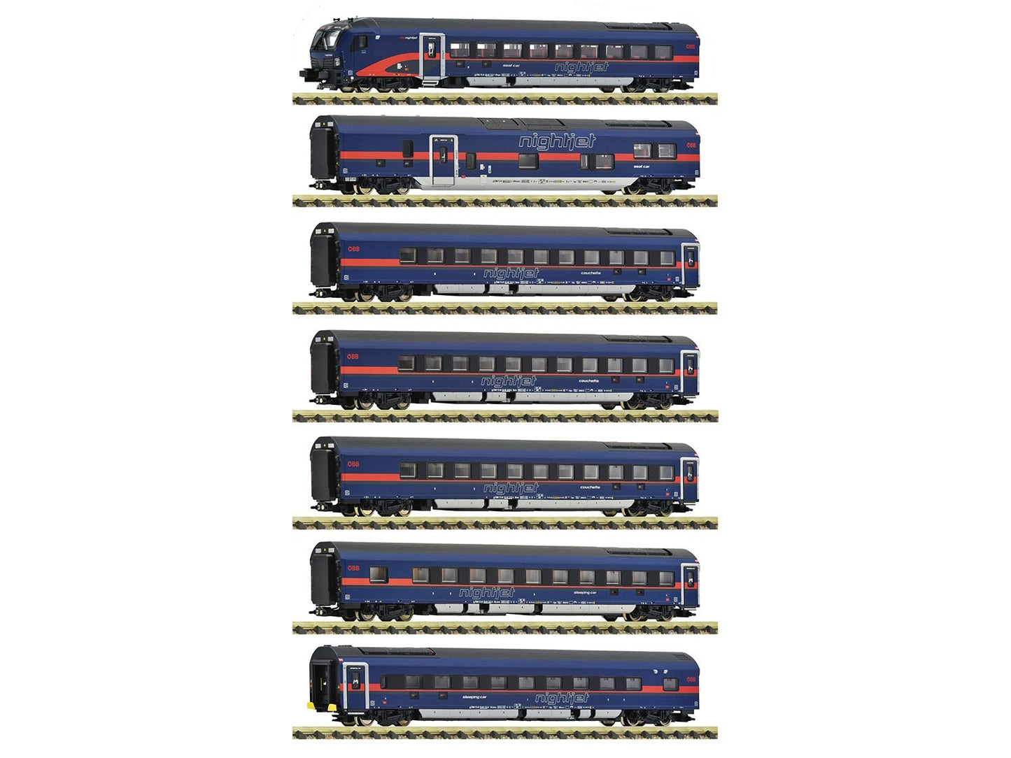 Fleischmann OBB Nightjet Coach Set (7) (DCC-Fitted) FM6270065 N Gauge
