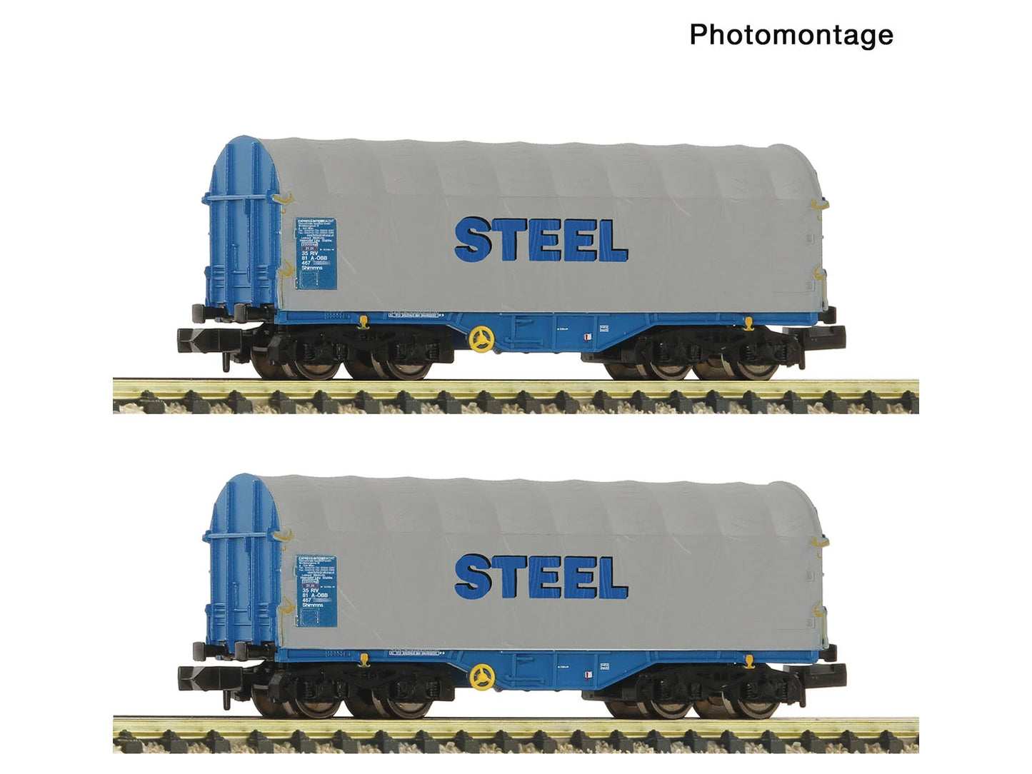 Fleischmann OBB Shimmns STEEL Sliding Tarpaulin Wagon Set 2 VI N Gauge FM6660173
