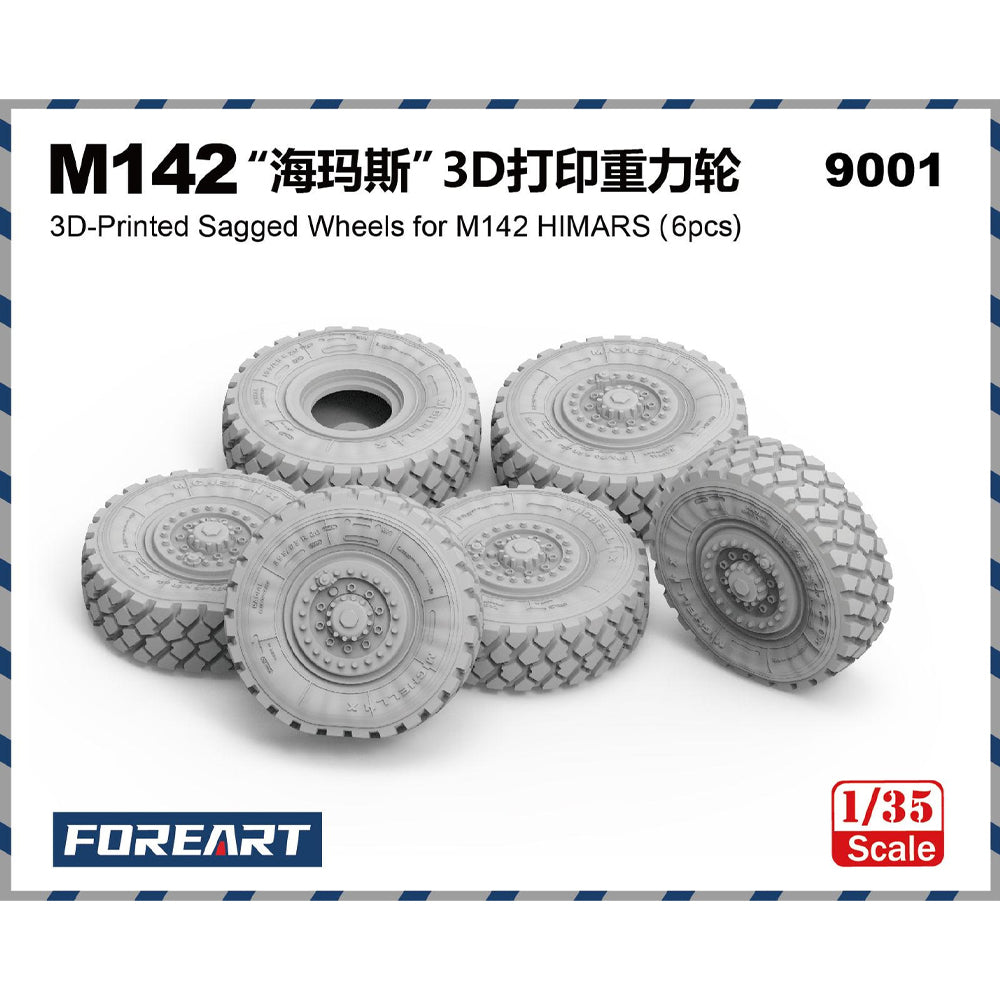 Foreart 9001 M142 HIMARS 3D Printed Sagged Wheels (6pcs) 1:35 Model Kit Part