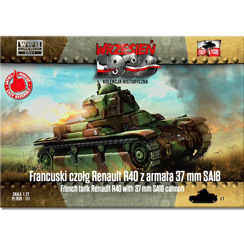 First to Fight 111 Renault R40 Tank w/SA18 Gun 1:72 Model Kit