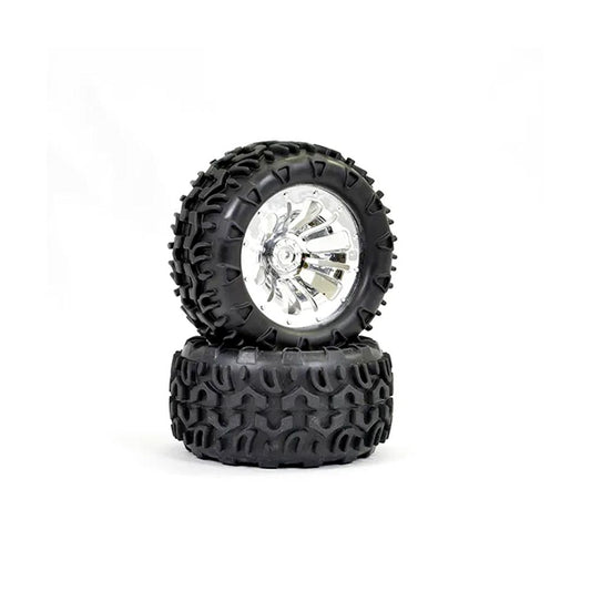 FTX Carnage Mounted Wheel/Tyre Complete Pair - Chrome RC Car Spare Part FTX6310C