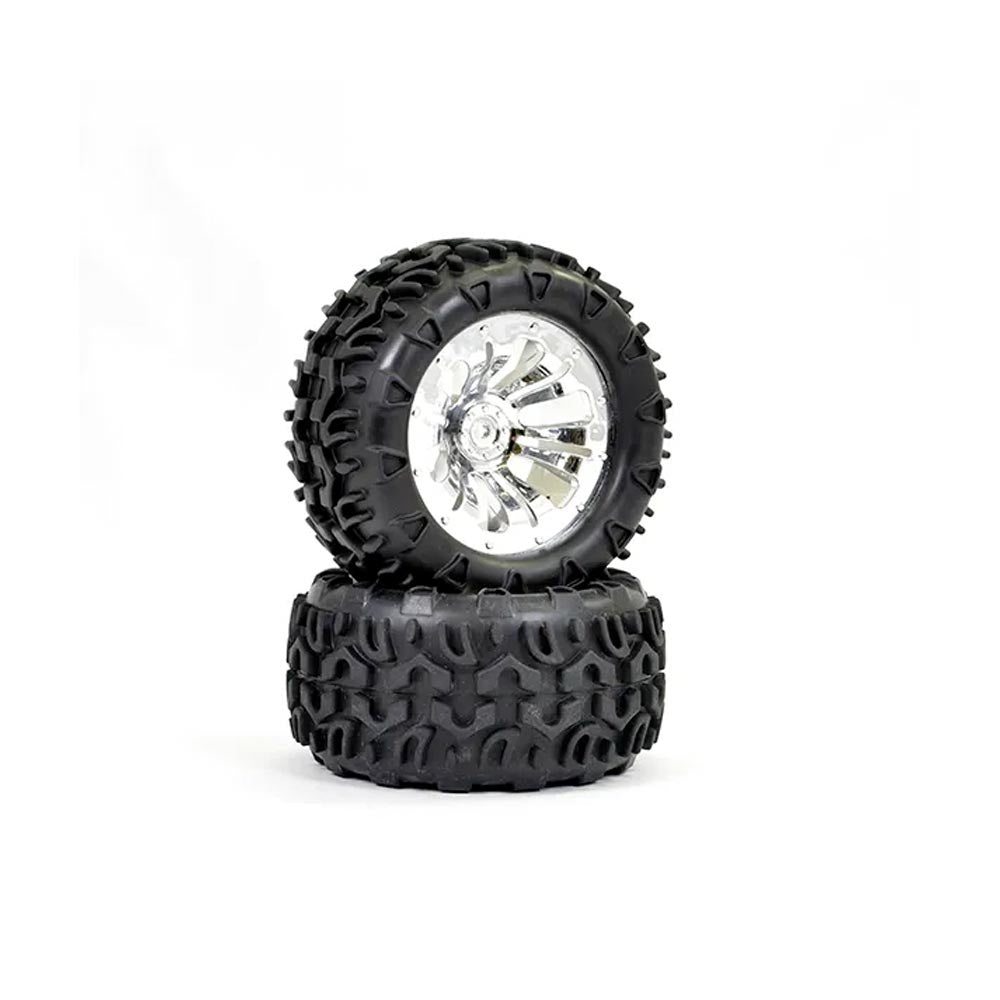 FTX Carnage Mounted Wheel/Tyre Complete Pair - Chrome RC Car Spare Part FTX6310C
