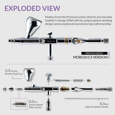 Gaahleri Mobius 0.2mm Airbrush Premium Compressor Bundle Kit