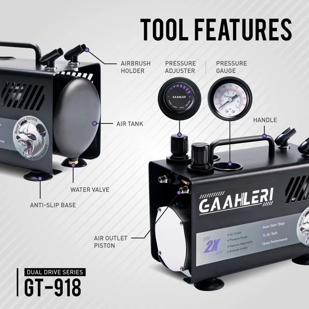 Gaahleri Dual Drive Series Airbrush Air Compressor GT-918