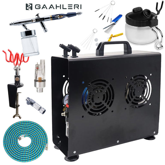 Gaahleri GHPM-Mobius SP Siphon-Feed Airbrush Premium Compressor Bundle Kit