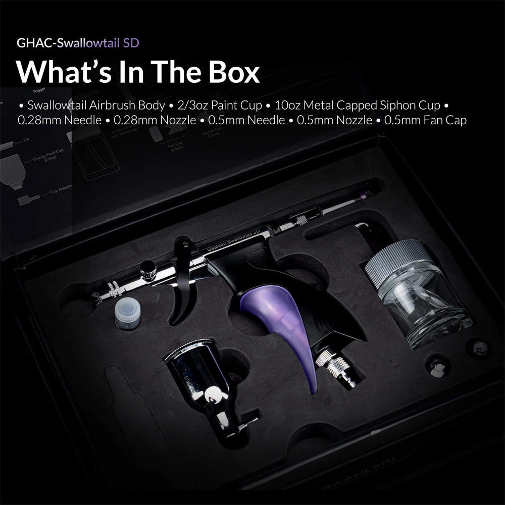 Gaahleri GHAC-Swallowtail SD Side-Feed Airbrush Premium Compressor Bundle Kit