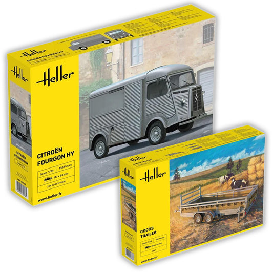 Heller Citroën Fourgon HY Van & Goods Trailer 1:24 Combo Bundle