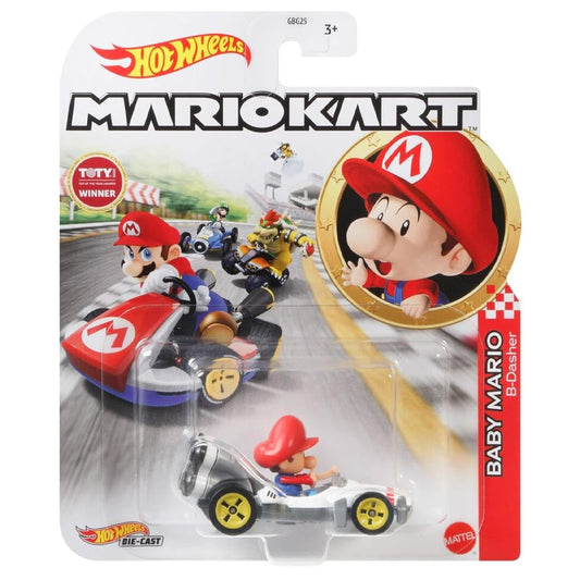 Hot Wheels Mariokart: Baby Mario B-Dasher 1:64 Diecast Car Mattel GRN12